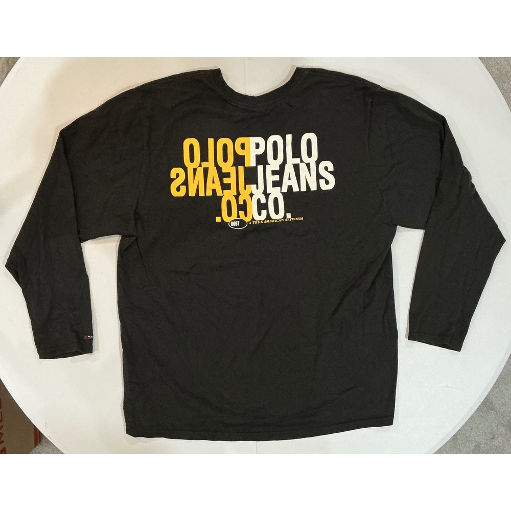 VTG Y2K Heavy Polo Jeans Co Ralph Lauren Mens 2XL Black Long Sleeve Streetwear